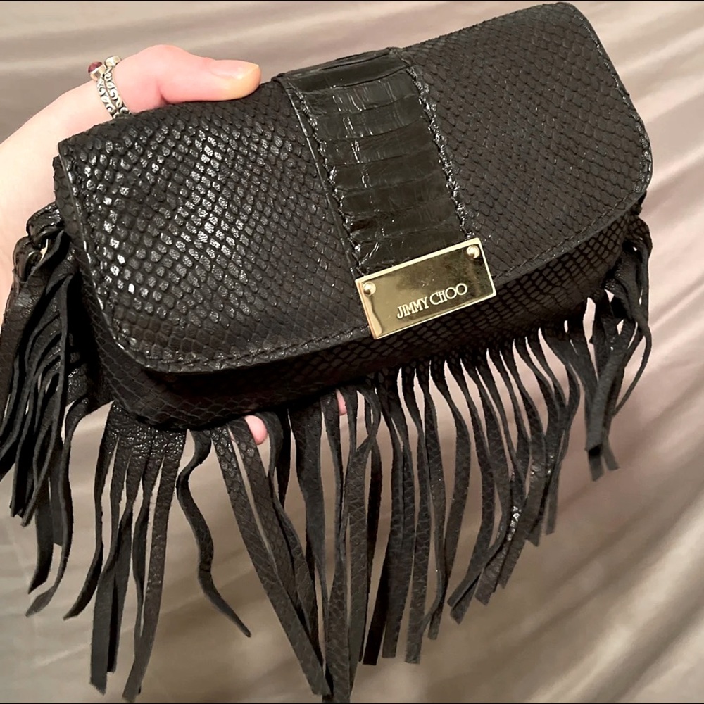 Fringed Snakeskin Jimmy Choo Wristlet